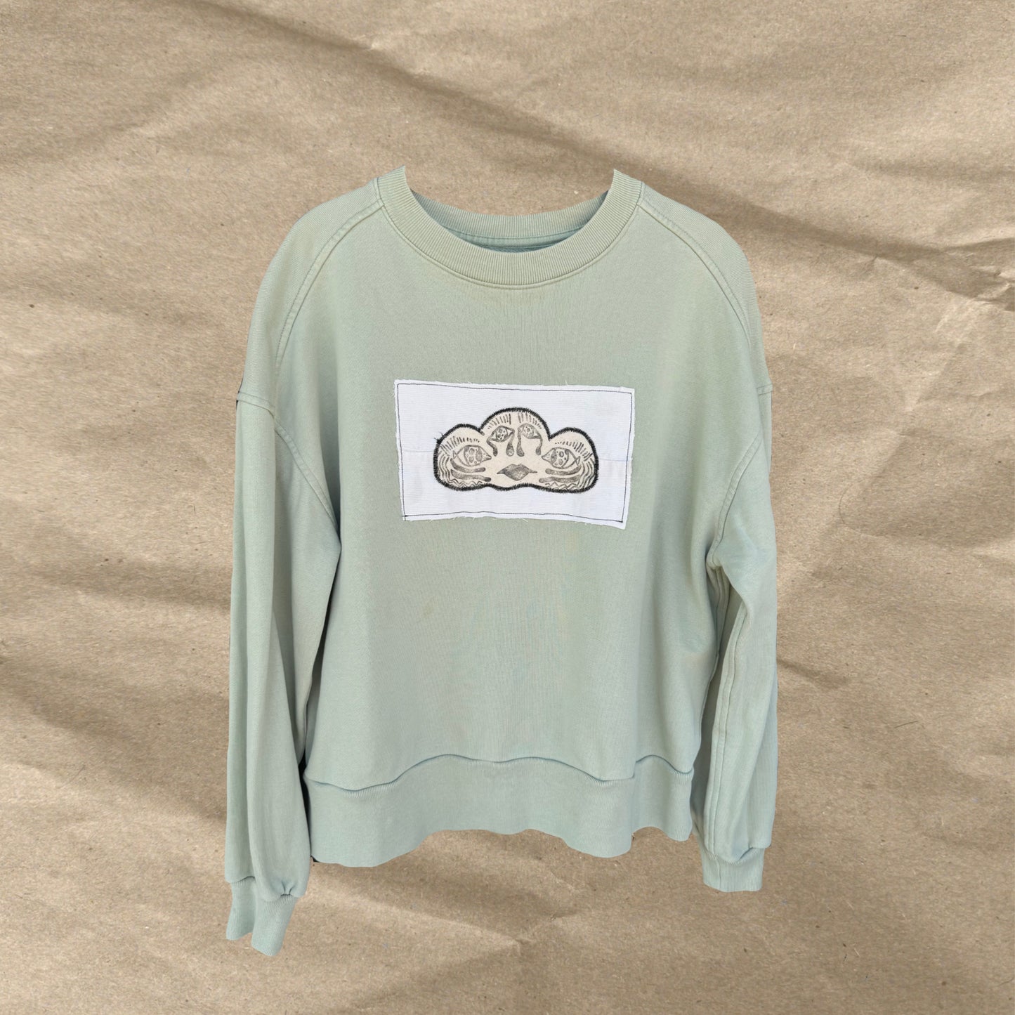 Cloud Block Printed Patch Crewneck Size S